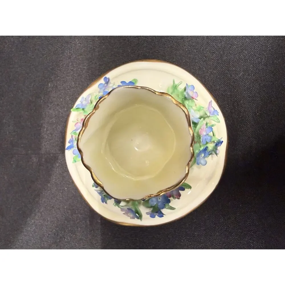 Rare pair crown staffordshire candle holders flowers purple porcelain 2